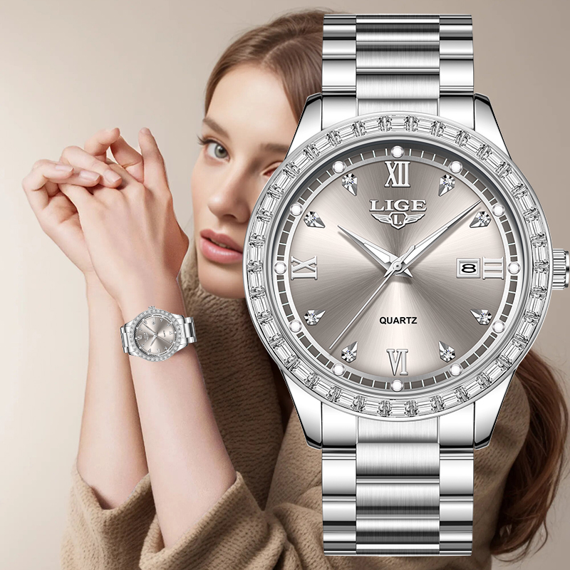 Jewelry Style Watches - Zegarek kwarcowy LIGE 2026 Luksusowy zegarek