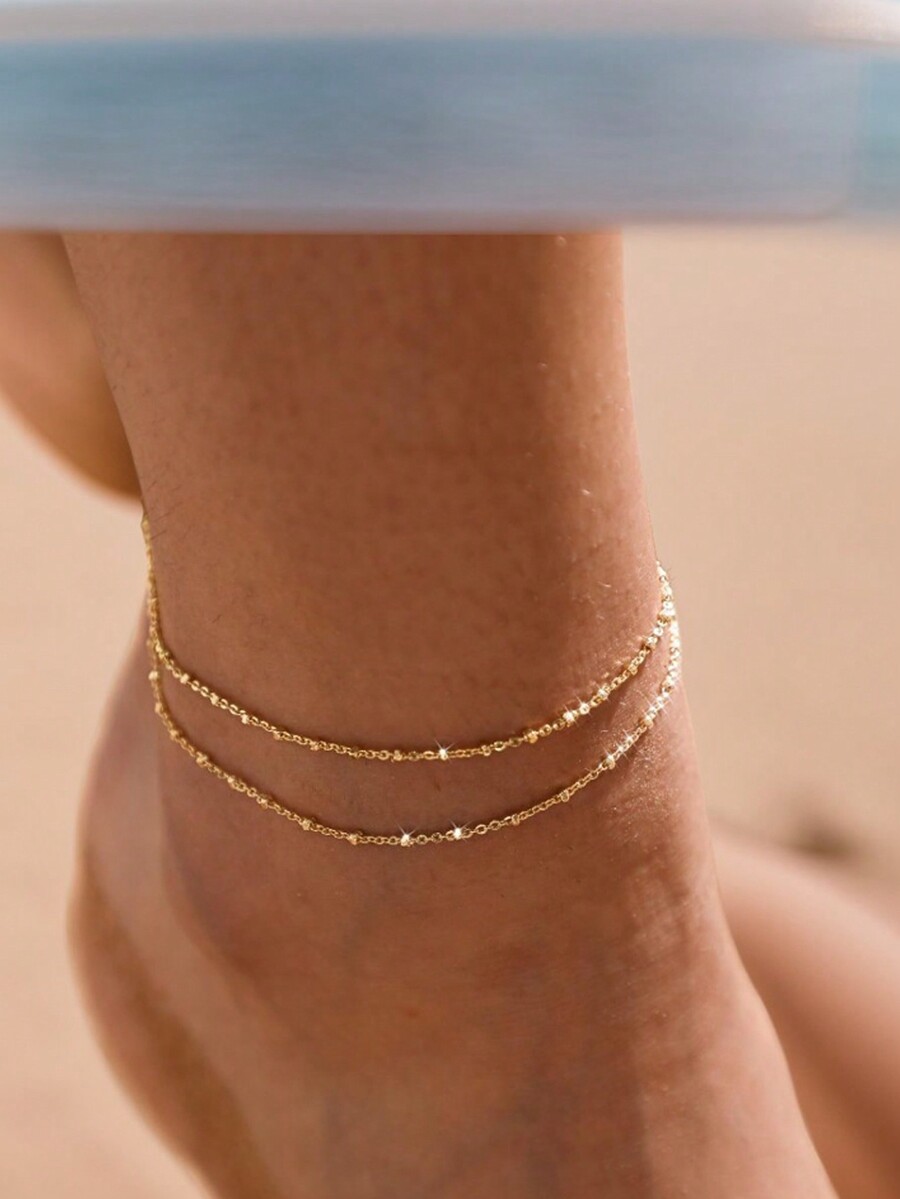 Anklet Foot Chain - 1 szt. Stalowa, dwuwarstwowa bransoletka na